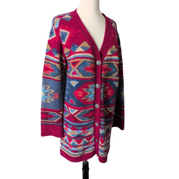 Coldwater Creek Cotton Tribal Blanket Southwestern Cardigan Sweater Womens Small - Picture 2 of 13